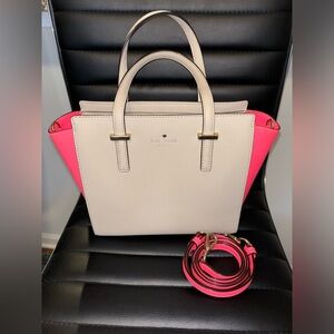 Kate Spade New York- Grey & Pink Small Hayden Leather Purse Satchel Bag